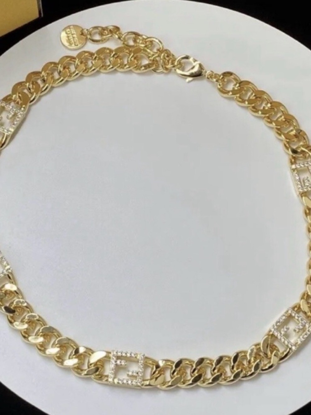 Fendi Gold Chain Necklace with Crystal-Embellished Links - Picture 14 of 14